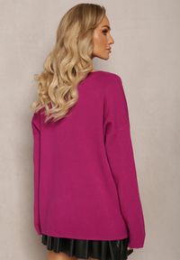 Renee - Fioletowy Sweter o Luźnym Kroju Enian. Kolor: fioletowy. Materiał: tkanina, dzianina. Długość rękawa: długi rękaw. Długość: długie. Styl: klasyczny #5