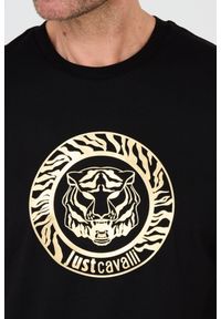 Just Cavalli - JUST CAVALLI Czarny męski t-shirt T-round Gold, Rozmiar S. Kolor: czarny