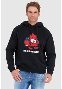 DSQUARED2 Czarna bluza męska leaf buddy z kapturem, Rozmiar L. Typ kołnierza: kaptur. Kolor: czarny