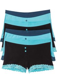 bonprix - Bokserki damskie (4 pary). Kolor: niebieski. Materiał: koronka. Wzór: koronka #1