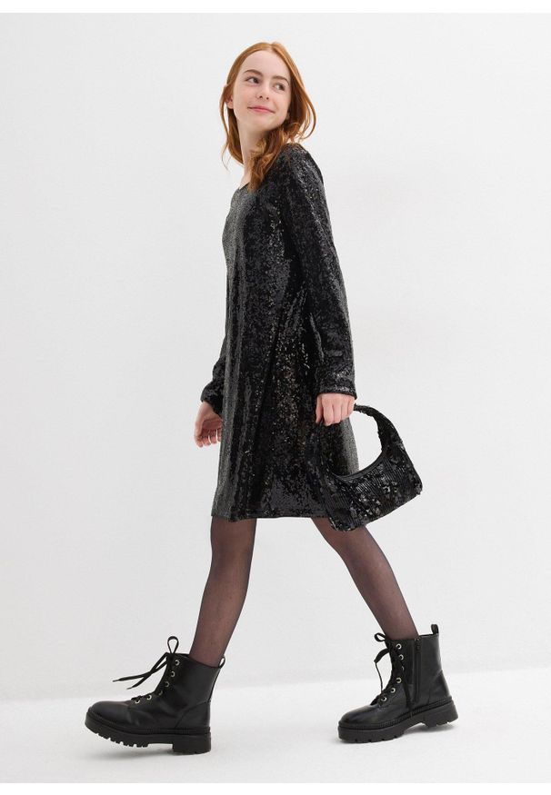 bonprix - Sukienka z cekinami. Kolor: czarny