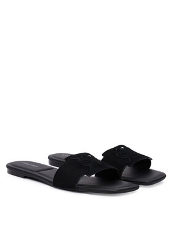 Calvin Klein Klapki Square Flat Sndl Embl Suede HW0HW03055 Czarny. Kolor: czarny. Materiał: zamsz, skóra