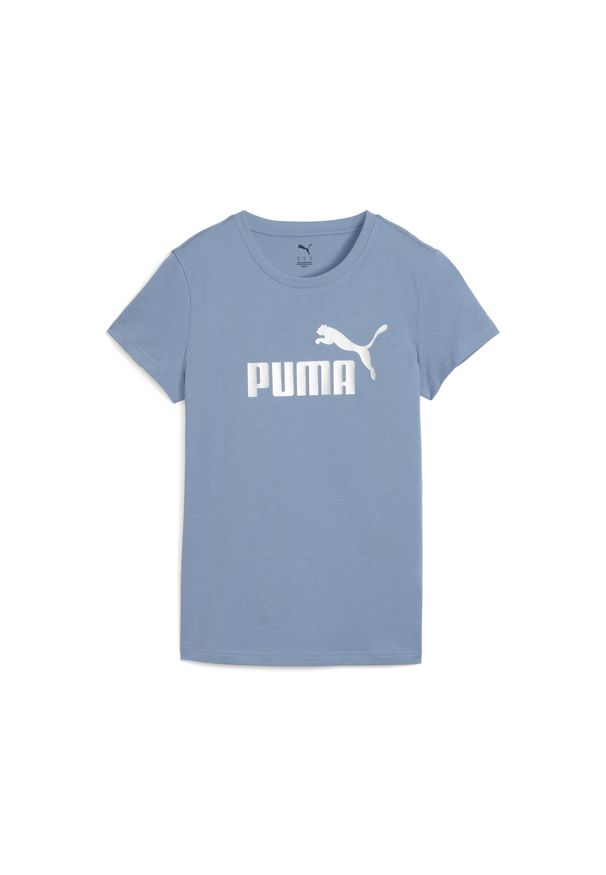 Puma - Damska koszulka z logo NO. 1 ESS METALLIC PUMA Cool Blue Metallic Silver. Kolor: niebieski. Wzór: nadruk. Sport: fitness