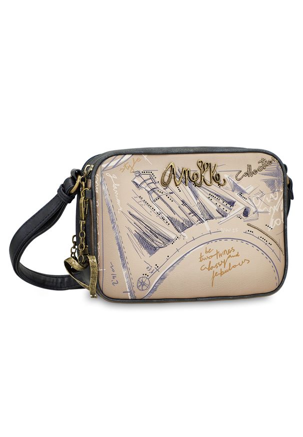 Beżowa Torebka Anekke Stylowa Damska Listonoszka. Kolor: beżowy. Wzór: aplikacja. Materiał: zdobione. Styl: elegancki. Rodzaj torebki: na ramię