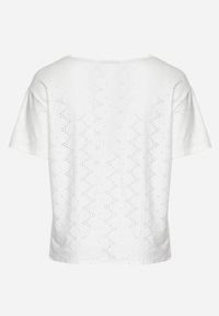 Born2be - Biały Klasyczny Ażurowy T-shirt z Krótkim Rękawem Ninnia. Okazja: na spotkanie biznesowe, na co dzień. Kolor: biały. Materiał: jeans. Długość rękawa: krótki rękaw. Długość: krótkie. Wzór: ażurowy. Styl: klasyczny #7