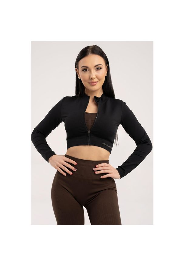 GYM GLAMOUR - Bluza fitness damska Gym Glamour bezszwowa rozpinana. Kolor: czarny. Sport: fitness