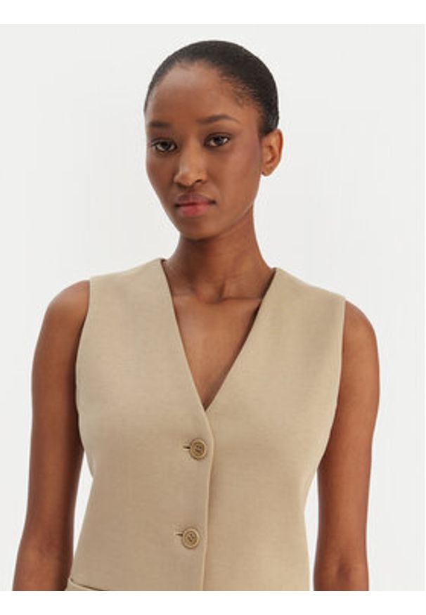 Weekend Max Mara Kamizelka garniturowa Poggio 2615911021 Beżowy Slim Fit. Kolor: beżowy. Materiał: bawełna