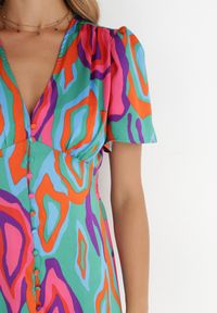 Born2be - Zielono-Różowa Sukienka Eudiche. Kolor: zielony. Wzór: nadruk, aplikacja. Sezon: lato. Długość: midi #5