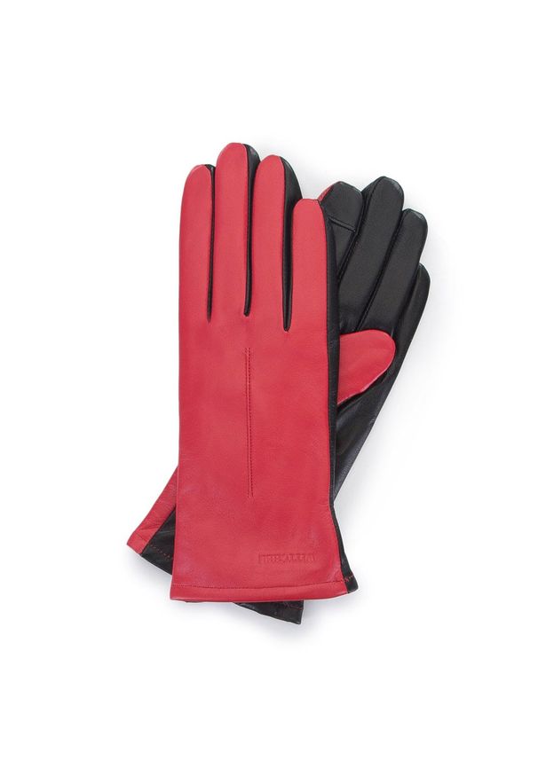 Wittchen - Damskie rękawiczki z dwóch kolorów skóry czerwono-czarne. Kolor: wielokolorowy, czarny, czerwony. Materiał: skóra