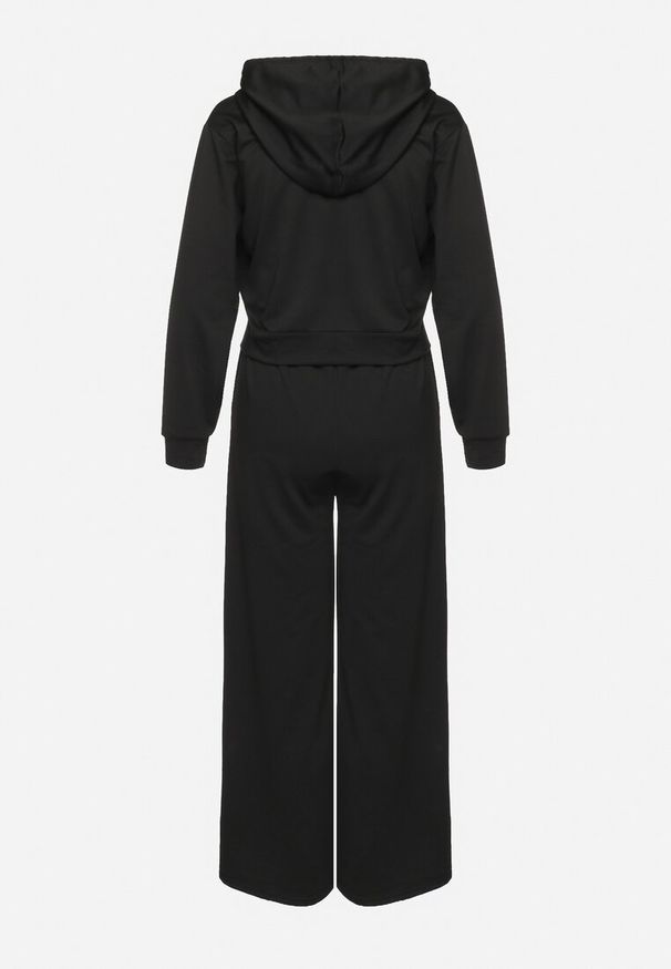 Born2be - Czarny Komplet Dresowy Bluza z Kapturem Rozpinana i Szerokie Spodnie Avesmira. Kolor: czarny. Materiał: dresówka