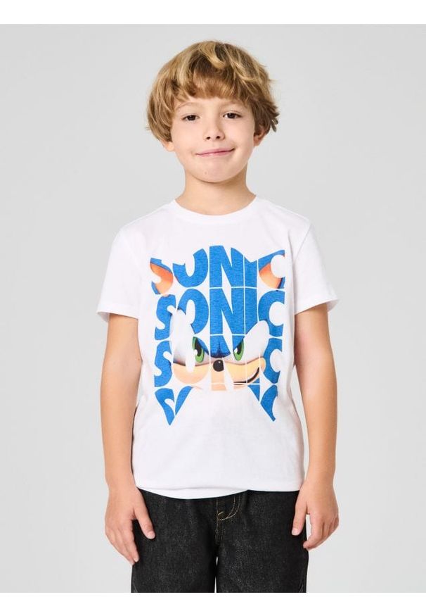 Sinsay - Bawełniana koszulka z nadrukiem Sonic the Hedgehog - biały. Kolor: biały. Materiał: bawełna. Wzór: nadruk