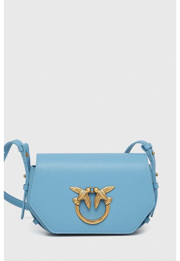 Pinko torebka skórzana kolor niebieski. Kolor: niebieski. Materiał: skórzane. Rodzaj torebki: na ramię