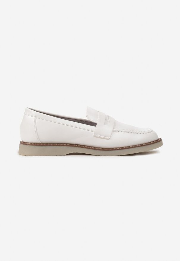 Born2be - Białe Eleganckie Mokasyny z Paskiem z Wycięciem Omnivena. Zapięcie: pasek. Kolor: biały. Styl: elegancki