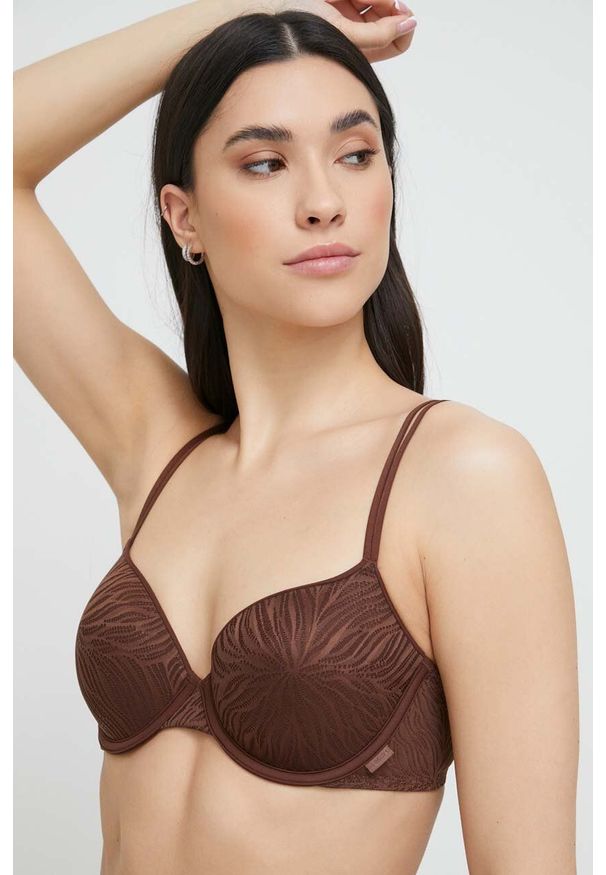 Calvin Klein Underwear biustonosz kolor brązowy. Kolor: brązowy. Materiał: poliamid. Rodzaj stanika: biustonosz z fiszbinami