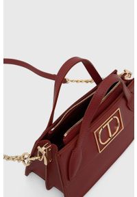 TwinSet - Twinset torebka skórzana kolor bordowy. Kolor: czerwony. Materiał: skórzane. Rodzaj torebki: na ramię #4