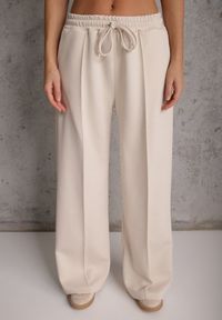 Renee - Jasnobeżowy Komplet Dresowy z Dzianiny z Wiskozą Bluza i Spodnie Wide Leg Nevelida. Kolor: beżowy. Materiał: dzianina, wiskoza, dresówka #4