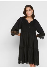 bonprix - Sukienka szmizjerka z koronką. Kolor: czarny. Materiał: koronka. Wzór: koronka. Typ sukienki: szmizjerki