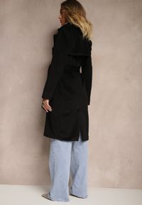 Renee - Czarny Dwurzędowy Płaszcz z Wiskozy z Paskiem w Talii Beluna. Okazja: na co dzień. Kolor: czarny. Materiał: wiskoza. Styl: casual