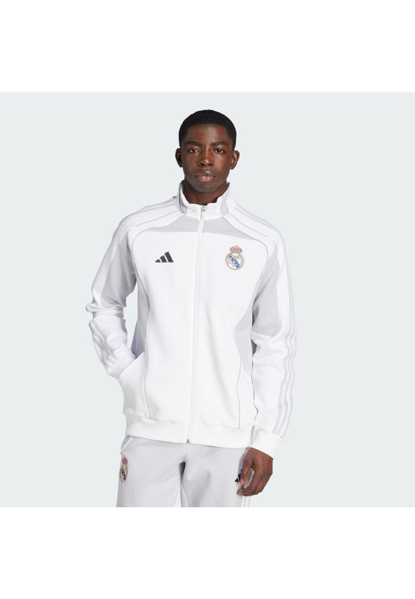 Adidas - Bluza dresowa Real Madrid UBP Doubleknit. Kolor: biały, wielokolorowy, szary. Materiał: dresówka. Sezon: lato. Sport: piłka nożna
