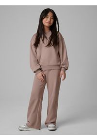 4f - 4F Bluza dresowa regular bez kaptura dziewczęca - beżowa 164 (13-14 lat). Okazja: na co dzień. Typ kołnierza: bez kaptura. Kolor: beżowy. Materiał: dresówka. Sezon: lato. Styl: casual #2