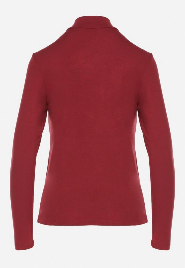 Born2be - Bordowa Bluzka Golf Typu Longsleeve Altera. Okazja: do pracy, na co dzień. Typ kołnierza: golf. Kolor: czerwony. Materiał: jeans. Długość rękawa: długi rękaw. Styl: elegancki, casual