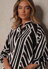 Renee - Czarna Koszula z Bawełną o Geometrycznym Motywie Amorria. Okazja: na co dzień, na imprezę. Kolor: czarny. Materiał: bawełna. Wzór: geometria. Styl: elegancki, casual