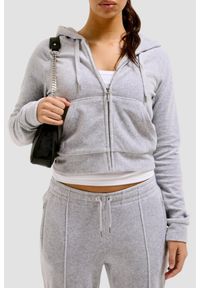 Juicy Couture - JUICY COUTURE Szara damska bluza Madison Hoodie, Rozmiar L. Typ kołnierza: kaptur. Kolor: szary. Materiał: elastan, poliester, materiał. Wzór: aplikacja. Styl: elegancki