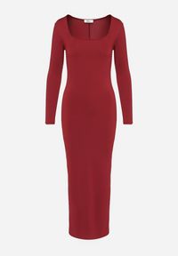 Born2be - Bordowa Dopasowana Sukienka Maxi z Długim Rękawem Esmeria. Typ kołnierza: dekolt kwadratowy. Kolor: czerwony. Długość rękawa: długi rękaw. Długość: maxi #2