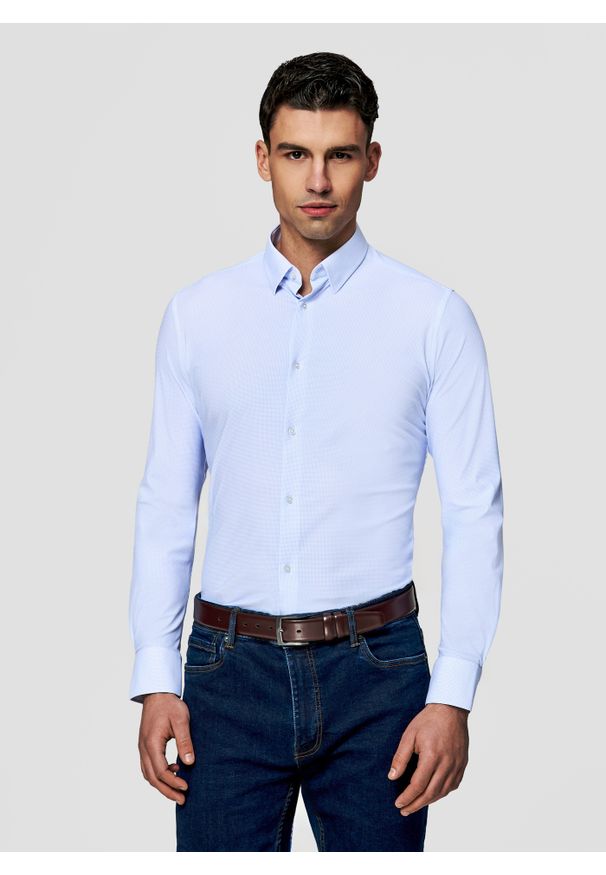 Pako Lorente - PAKO LORENTE - Dzianinowa koszula męska w pepitkę. Typ kołnierza: kołnierzyk klasyczny. Materiał: dzianina. Długość rękawa: długi rękaw. Długość: długie