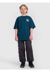 4f - 4F T-shirt oversize z nadrukiem chłopięcy - turkusowy 152 (11-12 lat). Okazja: na co dzień. Kolor: turkusowy. Wzór: nadruk. Sezon: lato. Styl: casual