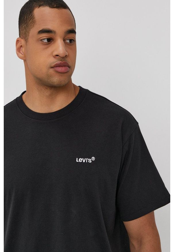 Levi's® - Levi's T-shirt A0637.0001 męski kolor czarny gładki A0637.0001-Blacks. Okazja: na spotkanie biznesowe. Kolor: czarny. Materiał: bawełna, dzianina. Wzór: gładki. Styl: biznesowy