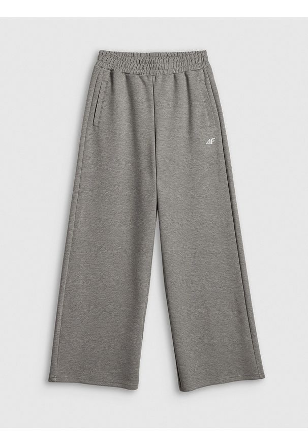 4f - 4F Spodnie dresowe z szerokimi nogawkami damskie - szare S. Stan: podwyższony. Kolor: szary. Materiał: dresówka