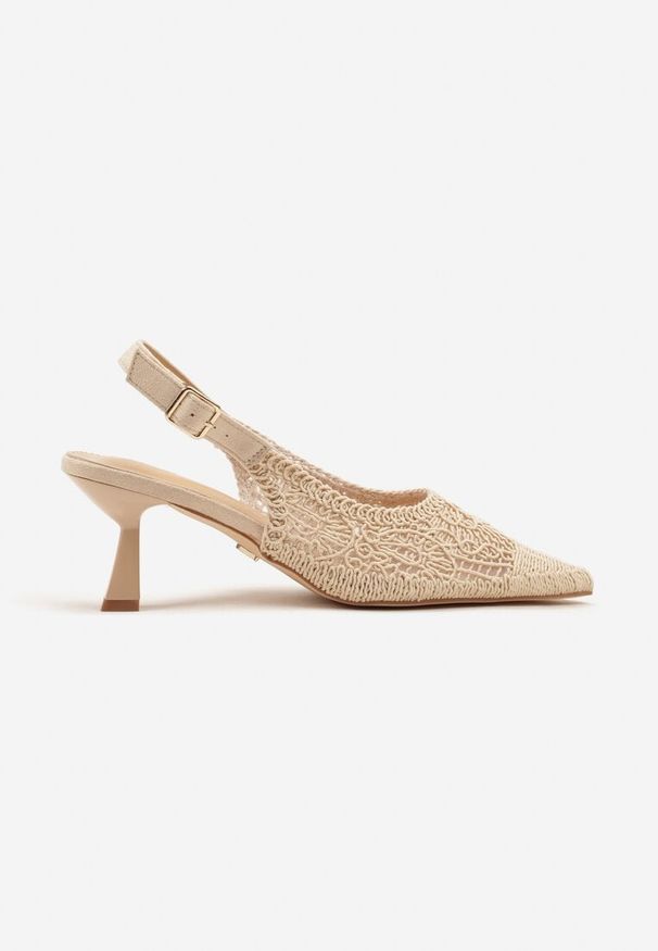 Renee - Beżowe Haftowane Sandały Vices na Szpilce Typu Slingback Atesia. Okazja: na co dzień, na spacer. Zapięcie: sprzączka. Kolor: beżowy. Wzór: haft. Obcas: na szpilce. Styl: elegancki, casual