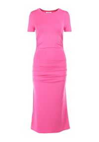 Born2be - Fuksjowa Sukienka Oreitheis. Kolor: różowy. Długość rękawa: krótki rękaw. Wzór: gładki, jednolity, aplikacja. Typ sukienki: sportowe. Styl: sportowy, elegancki. Długość: mini