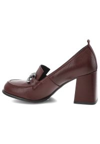 CheBello - Bordowe Półbuty Chebello Eleganckie Obuwie Damskie. Okazja: do pracy. Zapięcie: sprzączka. Kolor: czerwony. Materiał: skóra. Wzór: aplikacja. Obcas: na obcasie. Styl: elegancki. Wysokość obcasa: średni #3