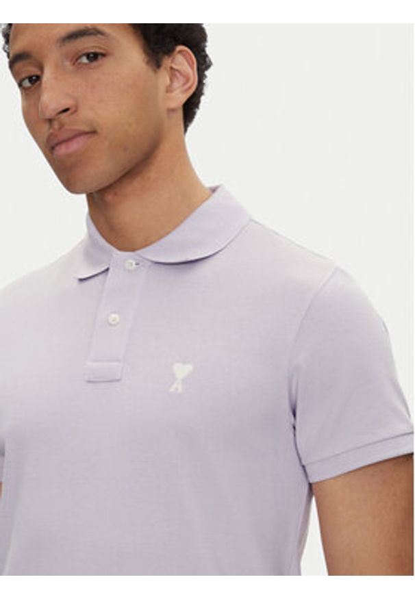 AMI PARIS - AMI Paris Polo HPL060.760 Fioletowy Regular Fit. Typ kołnierza: polo. Kolor: fioletowy. Materiał: bawełna