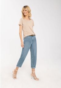 Volcano - Spodnie jeansowe damskie, Mom Fit, D-TELLSY. Okazja: na co dzień. Kolor: niebieski. Sezon: lato. Styl: klasyczny, casual