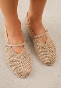 Renee - Ciemnobeżowe Balerinki VICES w Stylu Mary Jane z Plecioną Cholewką Tawney. Kolor: beżowy. Szerokość cholewki: normalna. Sezon: lato. Styl: boho, klasyczny #1