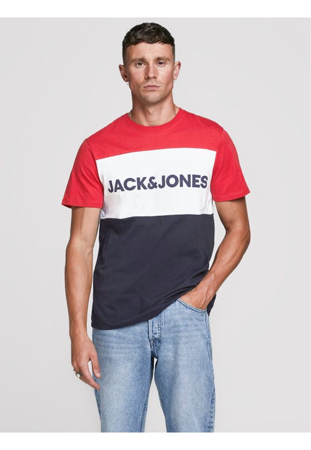 Jack & Jones - Jack&Jones T-Shirt Logo Blocking 12173968 Czerwony Slim Fit. Kolor: czerwony. Materiał: bawełna