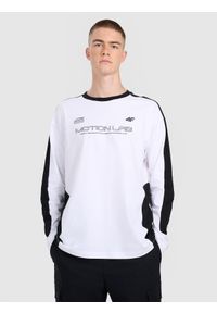 4f - 4F Longsleeve oversize z nadrukiem męski - biały XS. Kolor: biały. Długość rękawa: długi rękaw. Wzór: nadruk