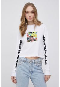 HUF longsleeve bawełniany kolor biały. Okazja: na co dzień. Kolor: biały. Materiał: bawełna. Długość rękawa: długi rękaw. Wzór: nadruk. Styl: casual #6