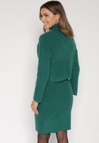 Born2be - Zielony Komplet Dzianinowy z Wełną i Bawełną Golf i Dopasowana Sukienka Reilaia. Kolor: zielony. Materiał: dzianina, bawełna, wełna. Sport: golf #7