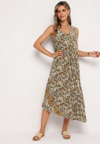 Born2be - Zielono-Beżowa Rozkloszowana Wiskozowa Sukienka Bez Rękawów Eladea. Okazja: na co dzień. Kolor: zielony. Materiał: wiskoza. Długość rękawa: bez rękawów. Typ sukienki: proste. Styl: klasyczny, casual, elegancki #2