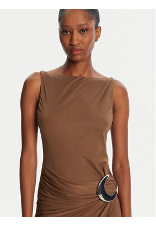 STAUD Sukienka koktajlowa Talia R25R2137VJ Brązowy Slim Fit. Kolor: brązowy. Materiał: wiskoza. Styl: wizytowy