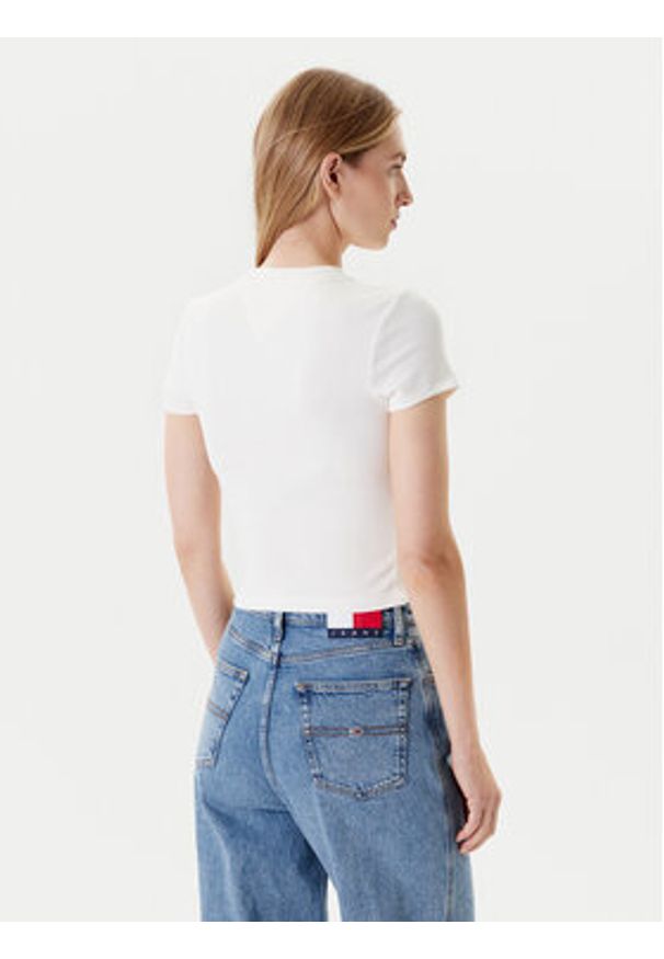 Tommy Jeans T-Shirt Script DW0DW20910 Écru Slim Fit. Materiał: bawełna