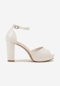 Renee - Białe Sandały na Słupku i Platformie Nilarienna. Zapięcie: sprzączka. Kolor: biały. Obcas: na platformie. Styl: elegancki #4