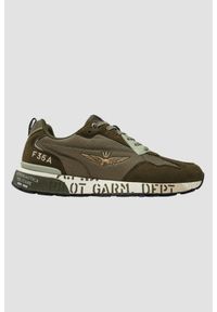 Aeronautica Militare - AERONAUTICA MILITARE Zielone męskie sneakersy F-35A, Rozmiar 41. Kolor: zielony. Materiał: zamsz, tkanina. Wzór: haft, moro, napisy