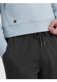 Ombre Clothing - Spodnie męskie dresowe z przeszyciem i zamkiem na nogawce - grafitowy melanż V2. Kolor: szary. Materiał: dresówka. Wzór: melanż #4