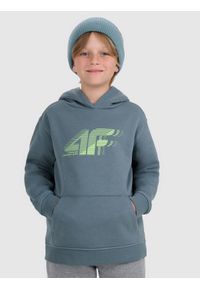 4f - 4F Bluza dresowa nierozpinana z kapturem chłopięca - turkusowa 122 (6-7 lat). Okazja: na co dzień. Typ kołnierza: kaptur. Kolor: turkusowy. Materiał: dresówka. Wzór: gładki, ze splotem, nadruk. Sezon: lato. Styl: klasyczny, casual, sportowy #1