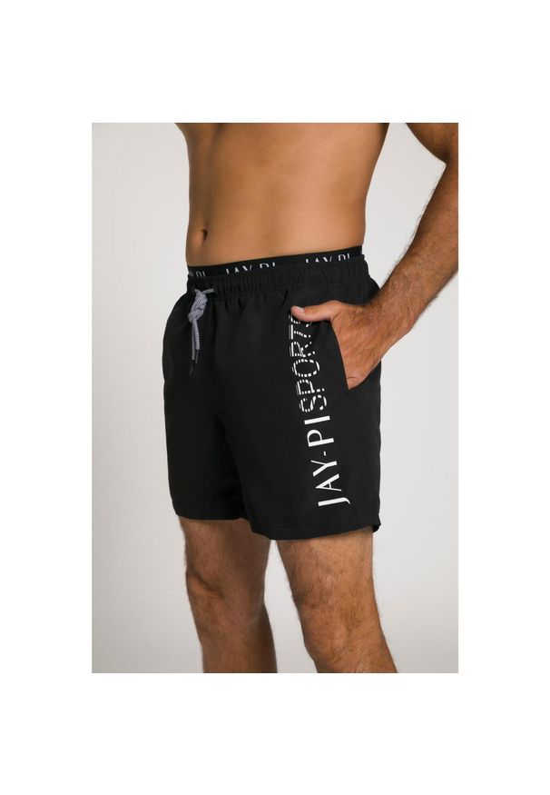 JAY-PI - Męska Spodenki kąpielowe moda plażowa elastyczny pas. Kolekcja: plus size. Kolor: czarny. Materiał: poliester, materiał